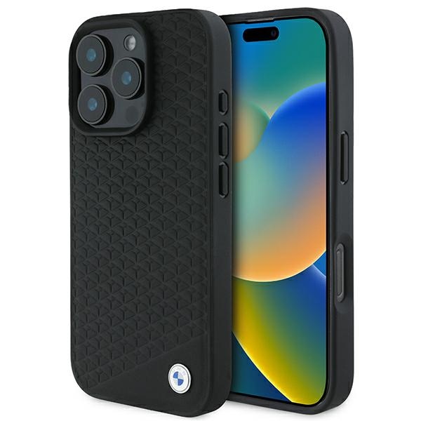 BMW Signature Leather Diamond Metal Logo MagSafe Чехол для iPhone 16 Pro Max - чёрный