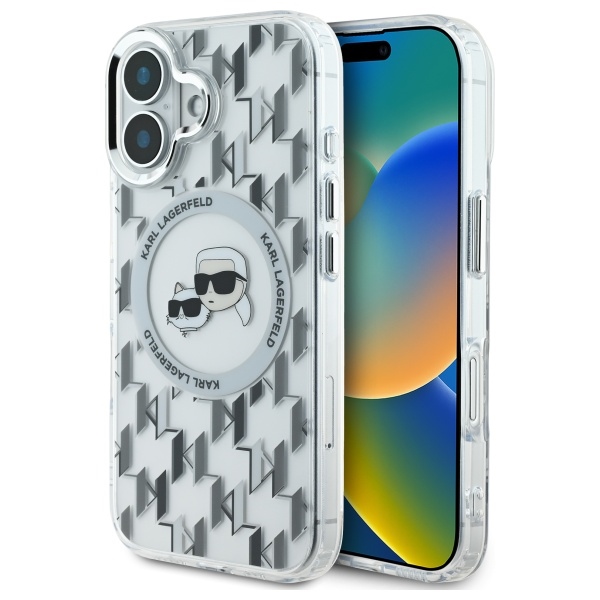 Karl Lagerfeld IML Monogram Karl & Choupette Head Magnetinis dėklas telefonui iPhone 16 - skaidrus
