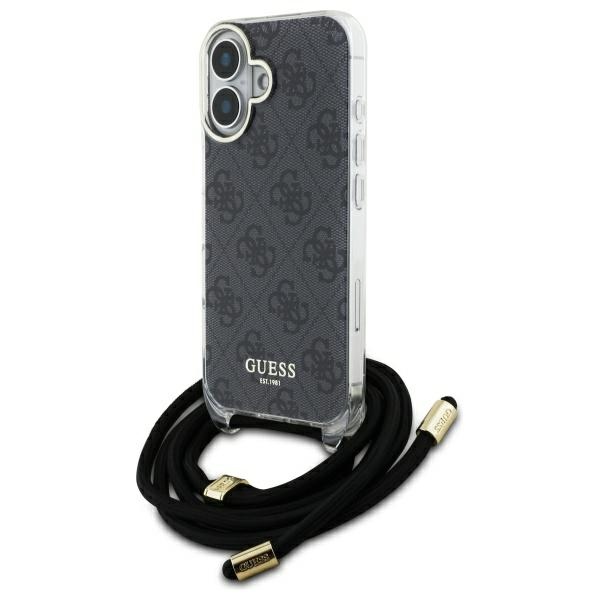 Guess Kryžminis Laidas 4G Spausdintas dėklas iPhone 16 - juodas