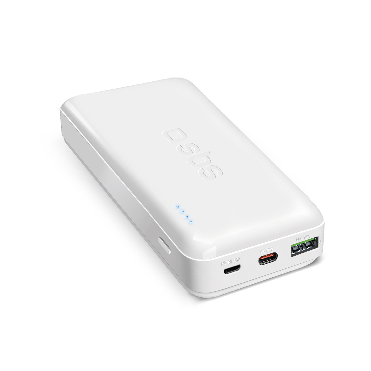 Išorinė baterija SBS TTBB20000PD20W 20000 mAh 20W Power Delivery su MicroUSB, USB-C, USB-A - balta