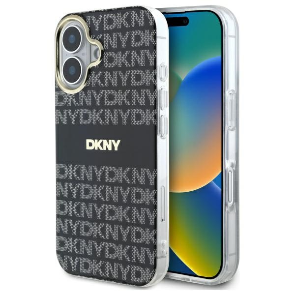 DKNY tekstūrinio rašto su juostele dėklas telefonui iPhone 16 - juodas