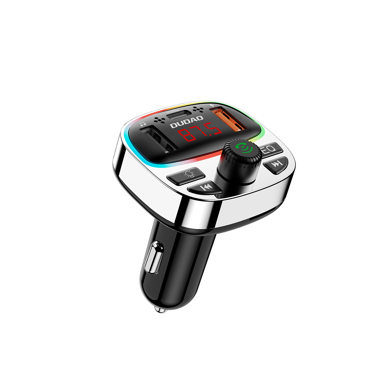 Dudao R2PRO+ siųstuvas su PD25W Bluetooth 5.3 RGB įkrovimo jungtimis - juodas ir sidabrinis
