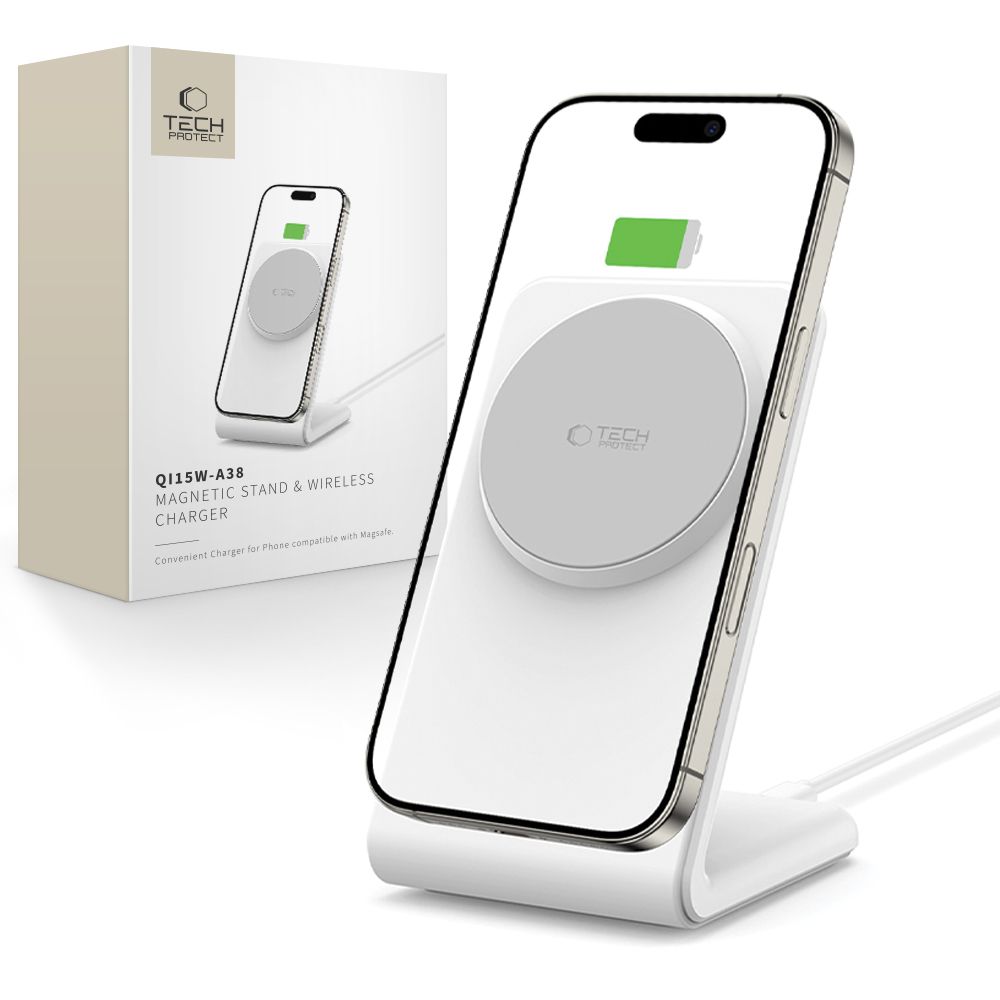 "Tech-Protect QI15W-A38 MagSafe" belaidis įkroviklis - baltas