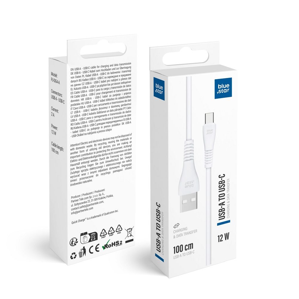 USB кабель Blue Star (PJ-DG4) Type-C 12W 2A 1 м белый