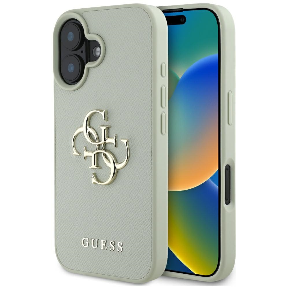 Guess grūdėtas didelio 4G logotipo klasikinis dėklas telefonui iPhone 16 - žalia