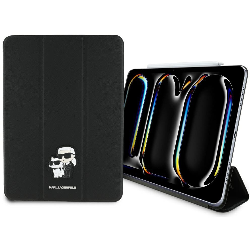 Karl Lagerfeld Saffiano Magnetinis Karl & Choupette iPad Pro 11" 2024 Knygos viršelio dėklas - juodas