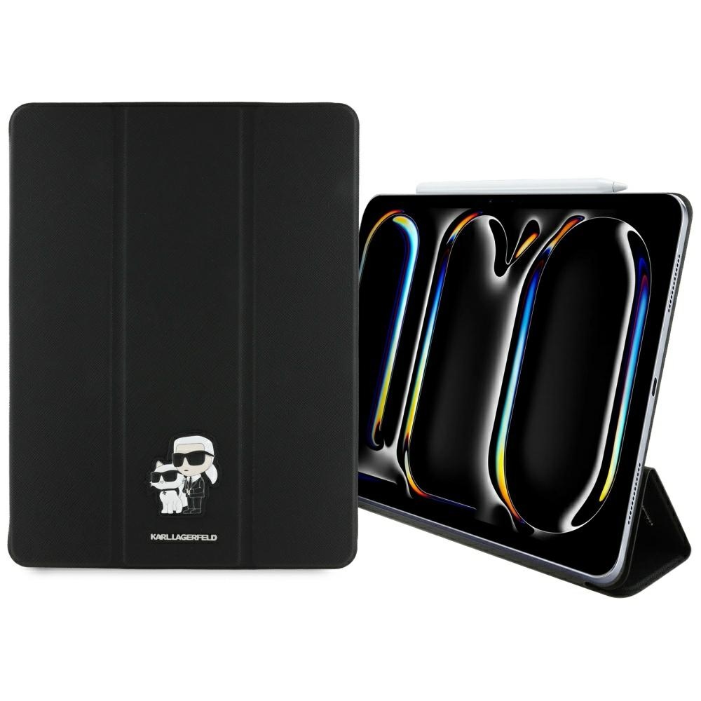 Karl Lagerfeld Saffiano Magnetinis Karl & Choupette iPad Pro 13" 2024 Knygos viršelio dėklas - juodas