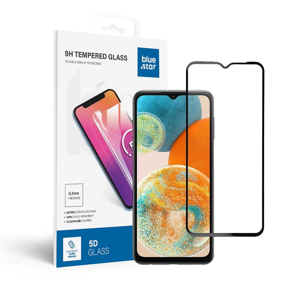 Закаленное стекло для Samsung Galaxy A23 5G (полное приклеивание / совместимо с чехлом) Blue Star 5D черное