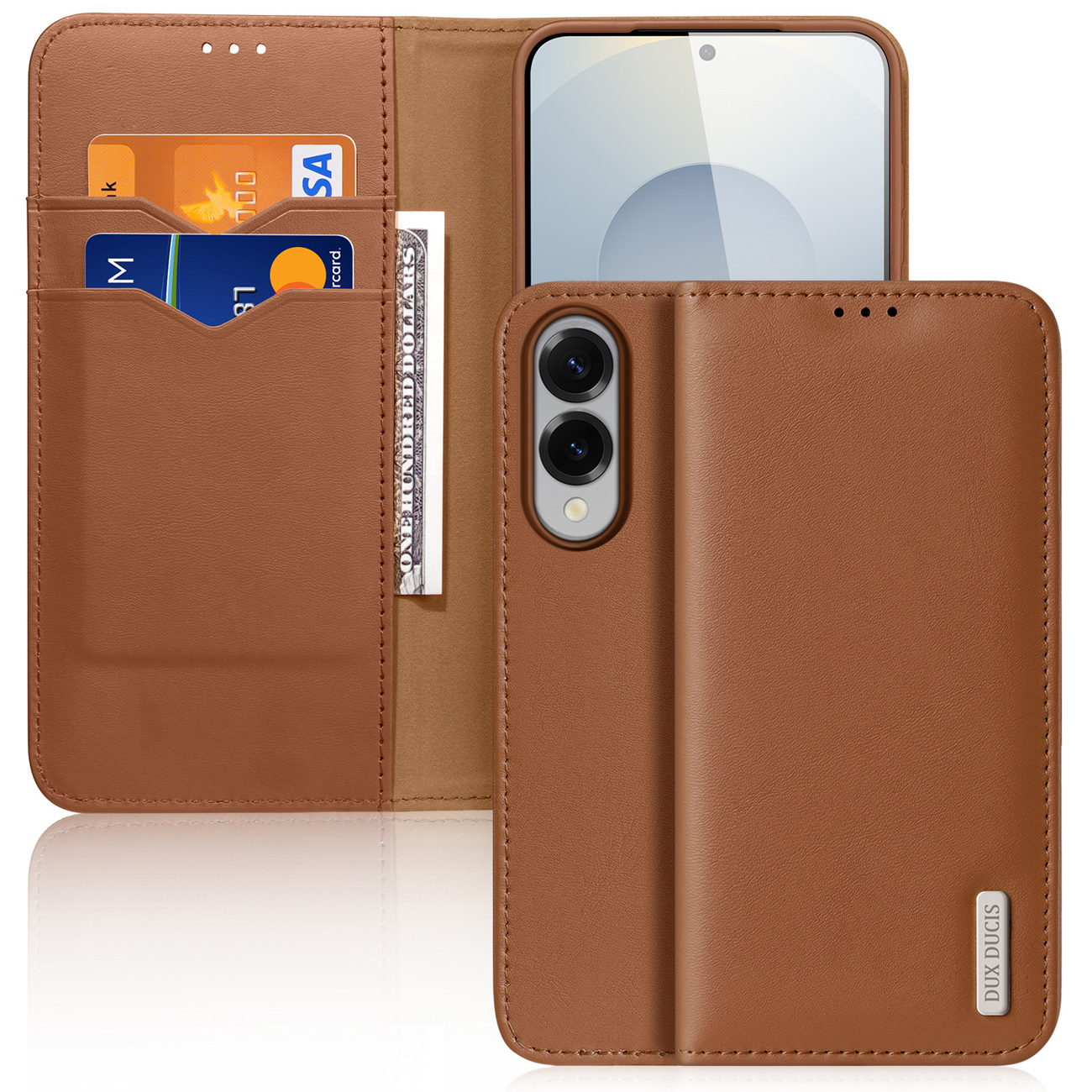 Чехол Dux Ducis Hivo для Samsung Galaxy S25 Edge с откидной крышкой и RFID-защитой - коричневый