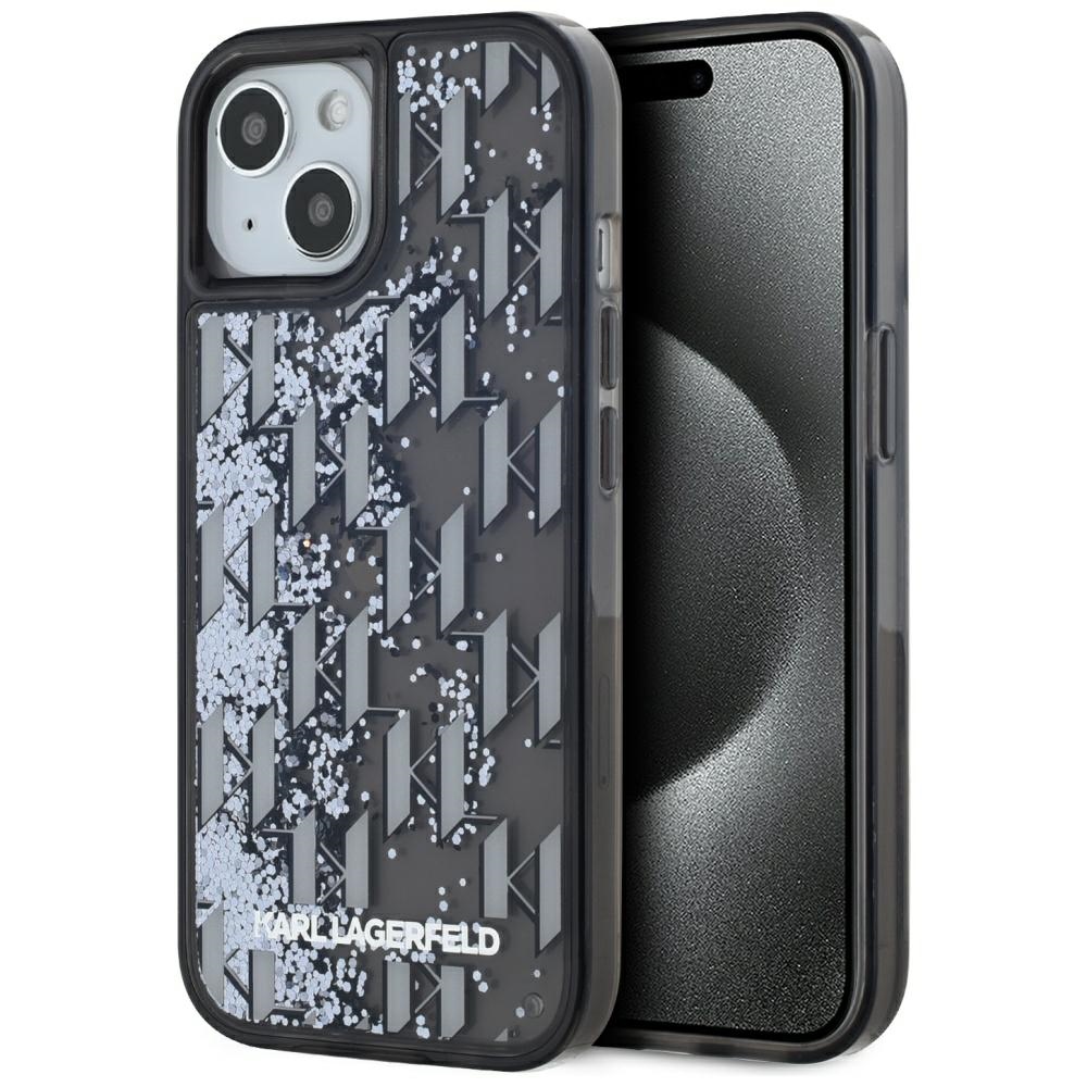 Karl Lagerfeld skystas blizgučiai monograma gradientas iPhone 15 dėklas - juodas