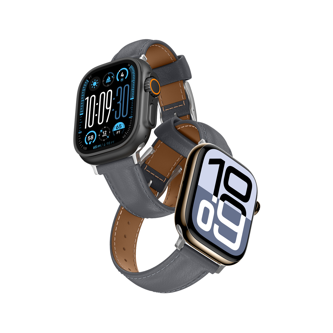 AmazingThing Class Band кожаный ремешок для Apple Watch 45 / 46 / 49 мм - серый