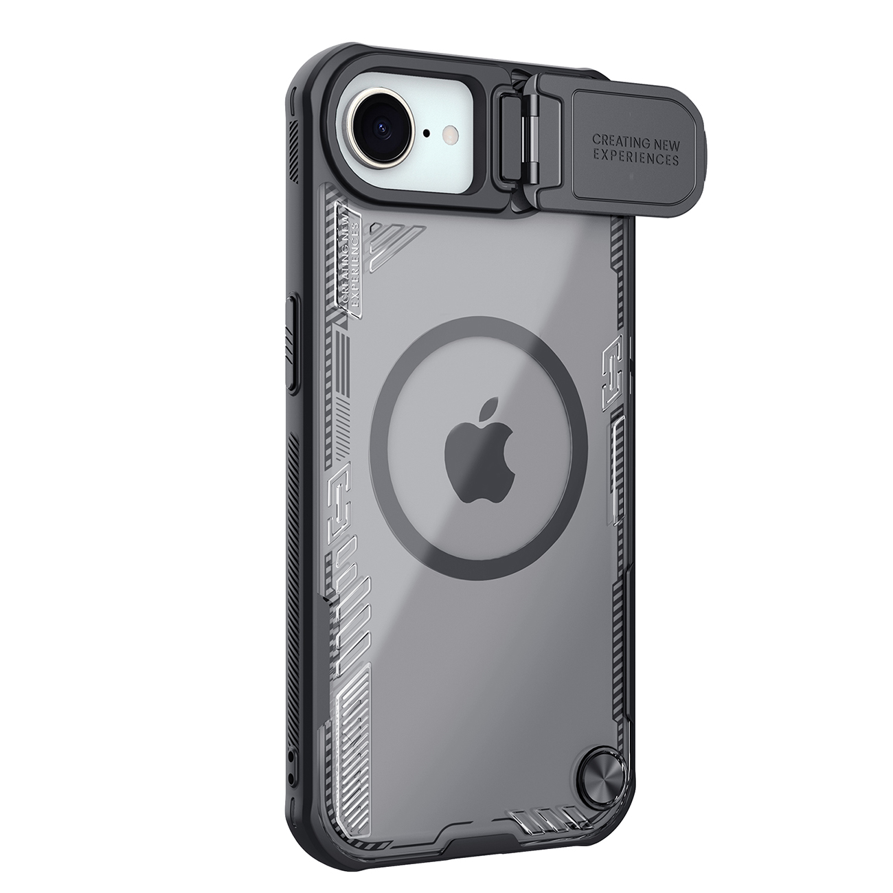 Nillkin Iceblade Prop magnetinis dėklas su objektyvo dangteliu ir stovu iPhone 16e telefonui - juodas