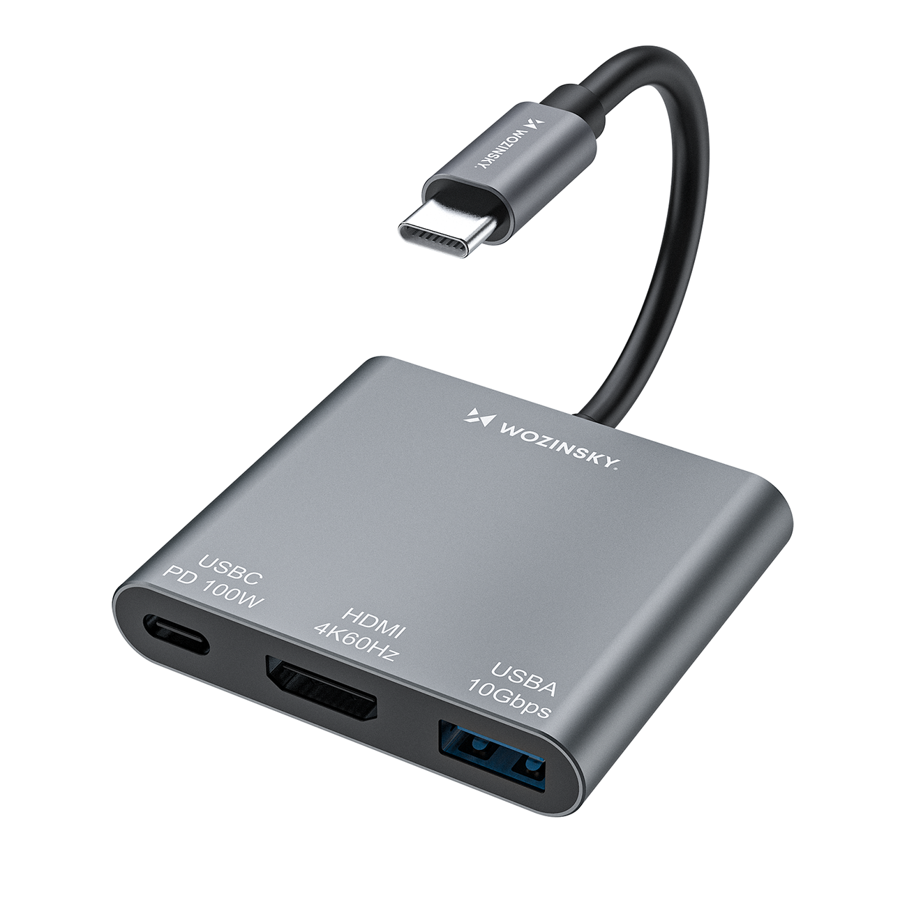 Wozinsky WHCH-01 USB-C PD 100W HDMI 4K@30Hz USB-A 10Gbps хаб - серый