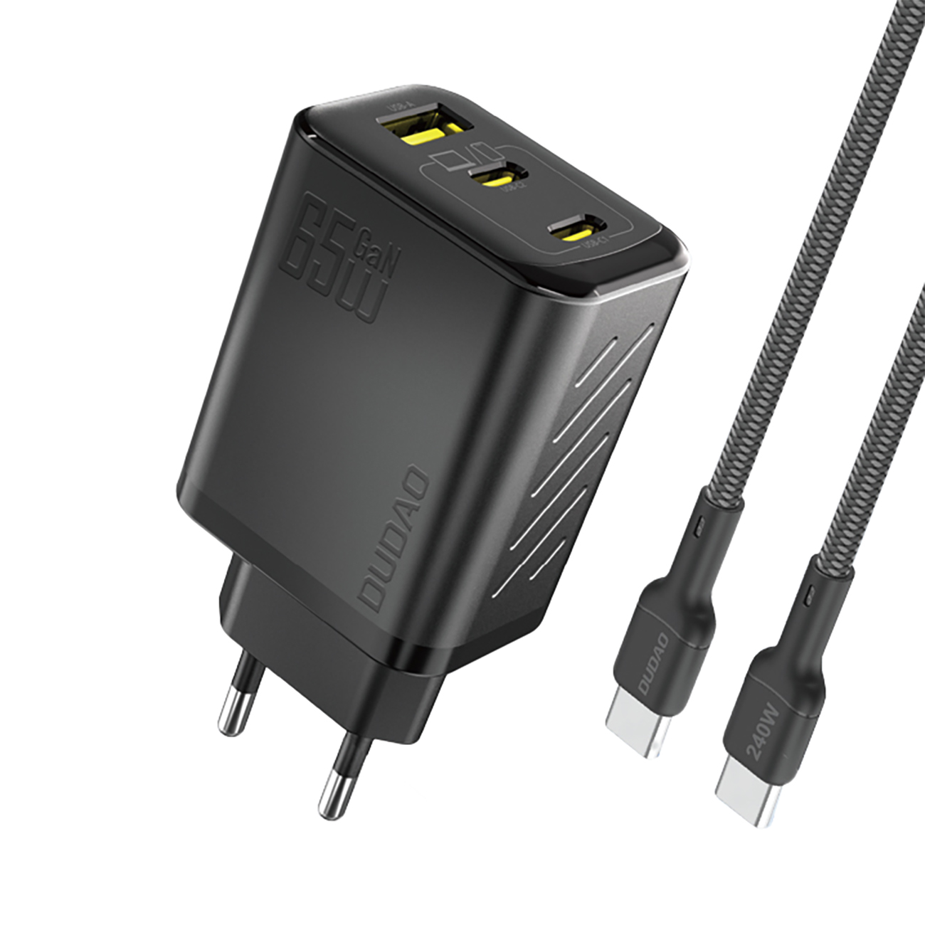Dudao A29C 65W GaN sieninis įkroviklis + USB-C kabelis - juodas