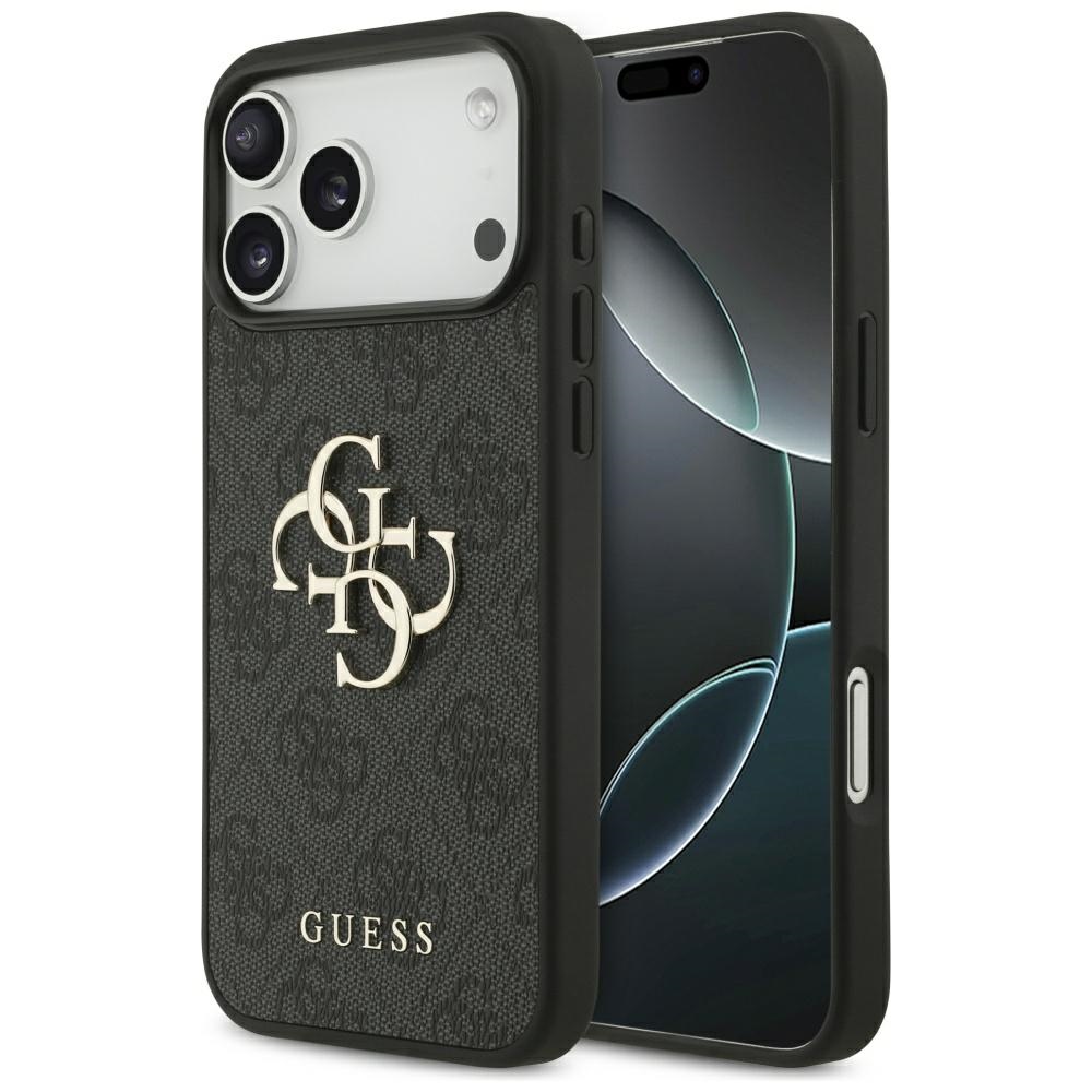 Dėklas Guess PU 4G Metal Logo Apple iPhone 17 Pro Max pilkas