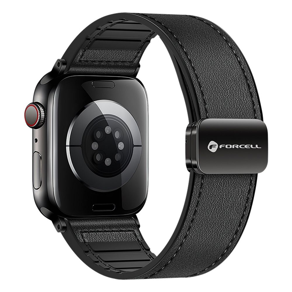 FORCELL F-DESIGN FA21 ekologiškos odos dirželis APPLE laikrodžiui 42 / 44 / 45 / 49 mm juodas