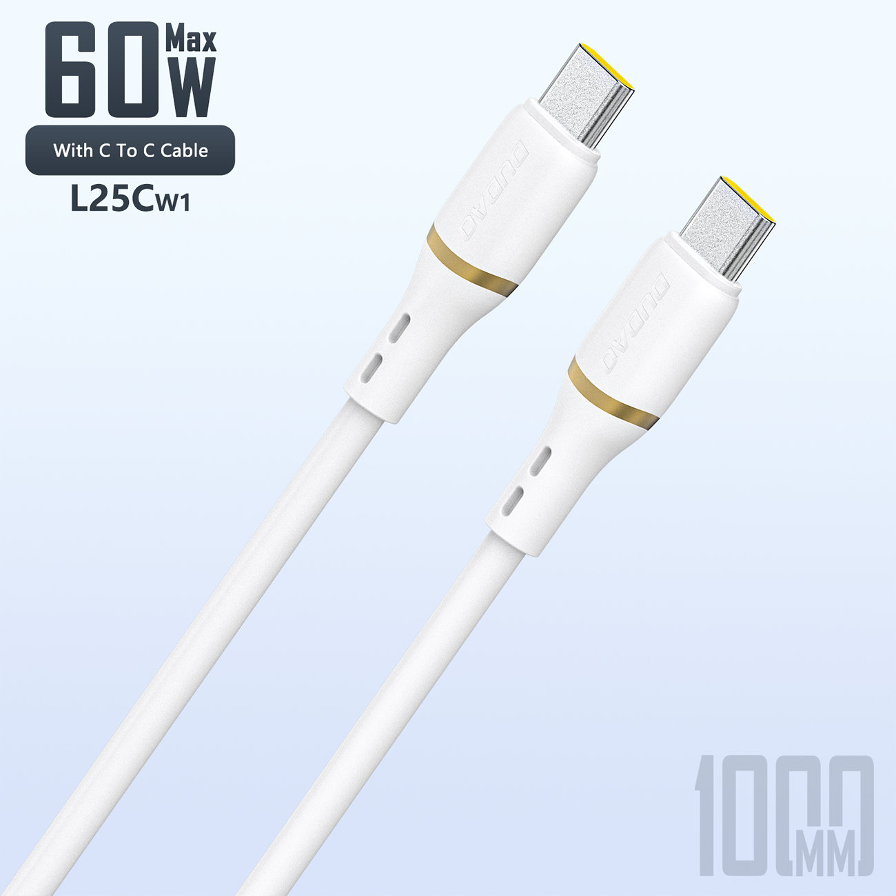 Dudao L25C USB-C - USB-C Силиконовый кабель 60W 1м - белый