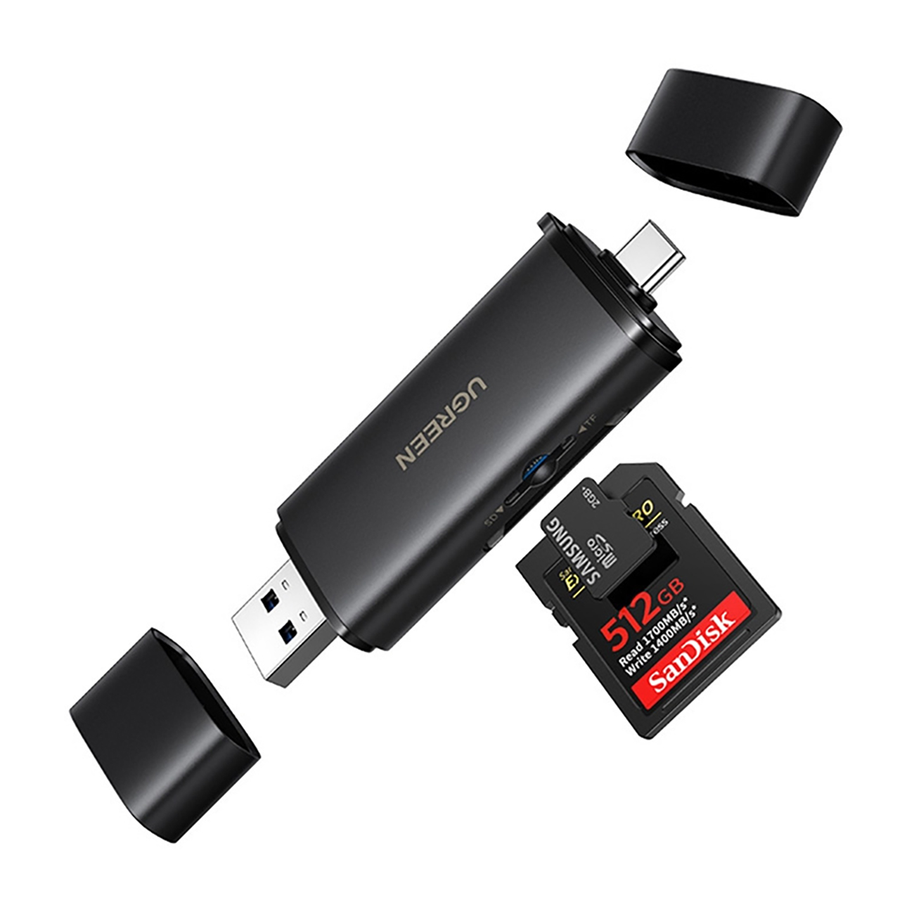 Ugreen 65024 2in1 USB-C / USB-A SD 4.0 UHS-II kortelių skaitytuvas - juodas