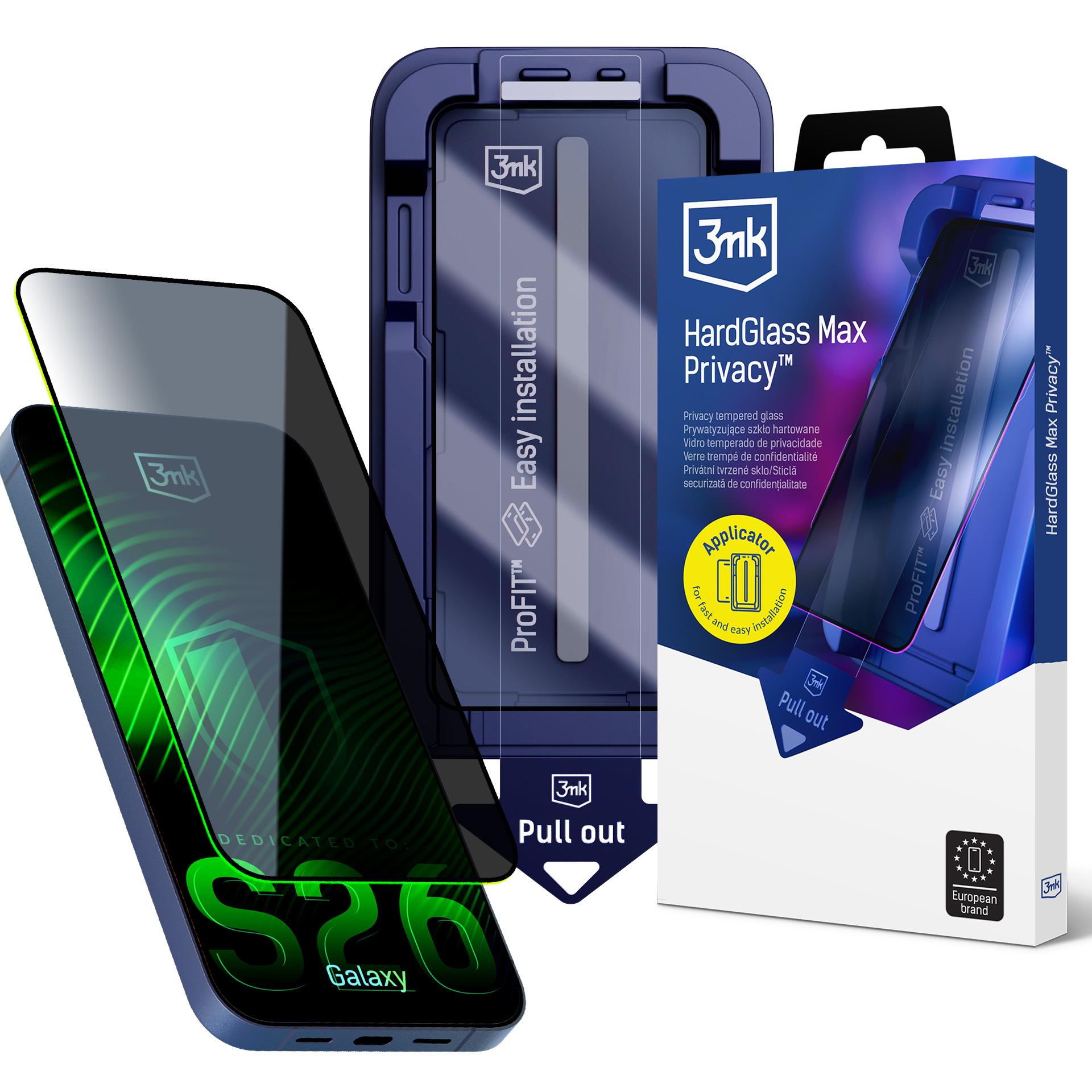9H grūdintas stiklas su 3mk HardGlass Max privatumo filtru Samsung Galaxy S26