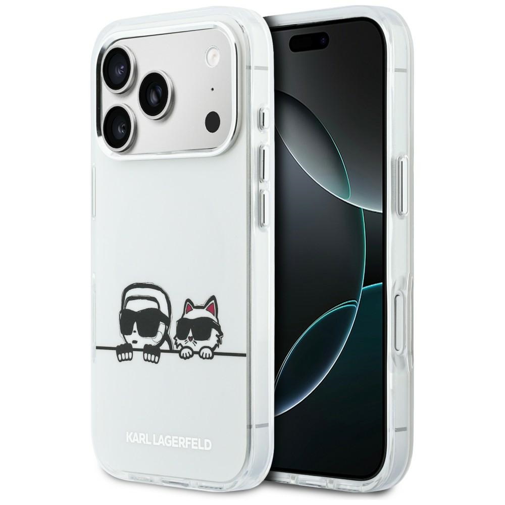 Karl Lagerfeld IML Karl & Choupette Peekaboo Logo MagSafe Dėklas for iPhone 17 Pro - baltas