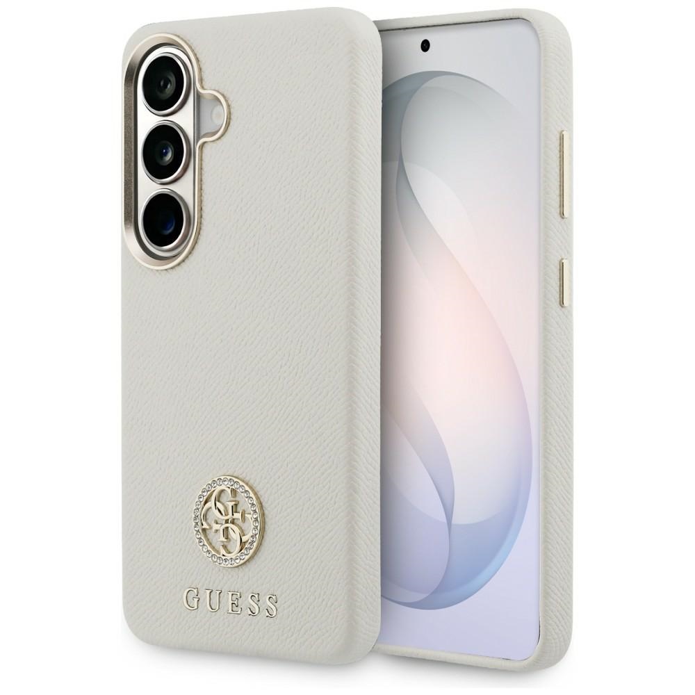 Guess dėklas Rhinestone Round Logo MagSafe skirtas Samsung Galaxy S26 smėlio spalvos
