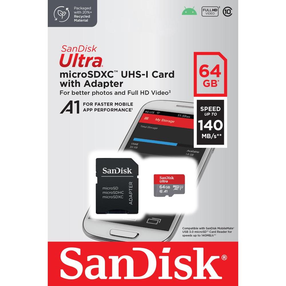 Western Digital SDSQUAB-064G-GN6MA atminties kortelė 64 GB MicroSDXC UHS-I Klasės 10