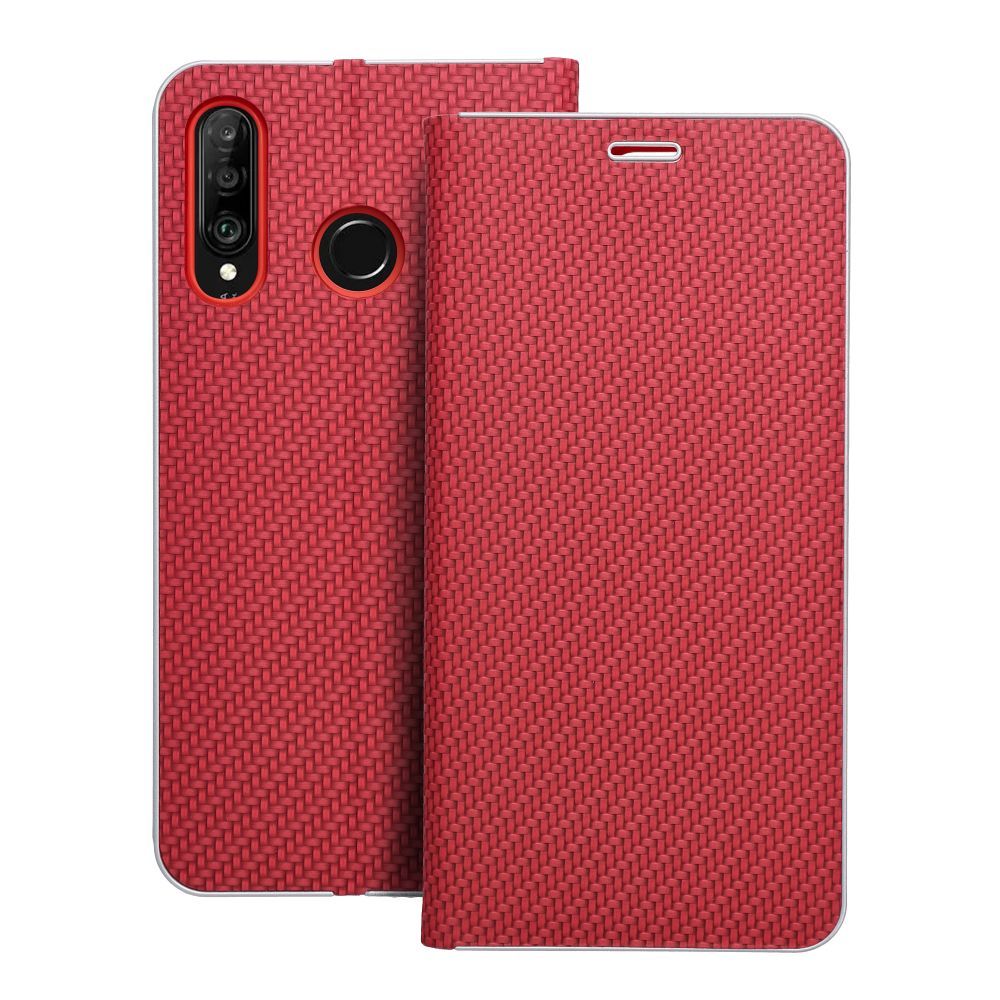LUNA Book Carbon dėklas telefonui HUAWEI P30 Lite raudonas