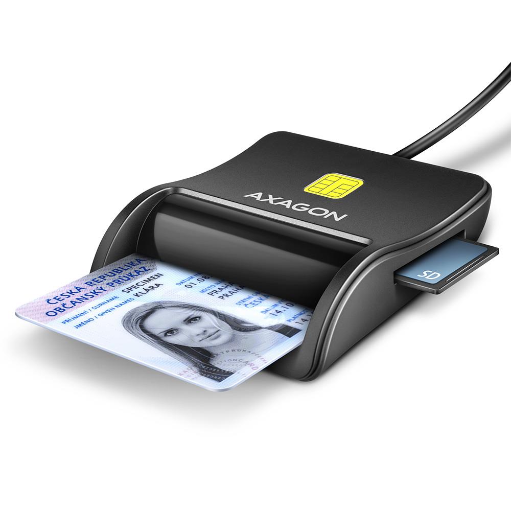 KORTELIŲ SKAITYTUVAS PLOKŠČIAS SMARTCARD 4SL/USB2.0 1.3M CRE-SM3SD AXAGON