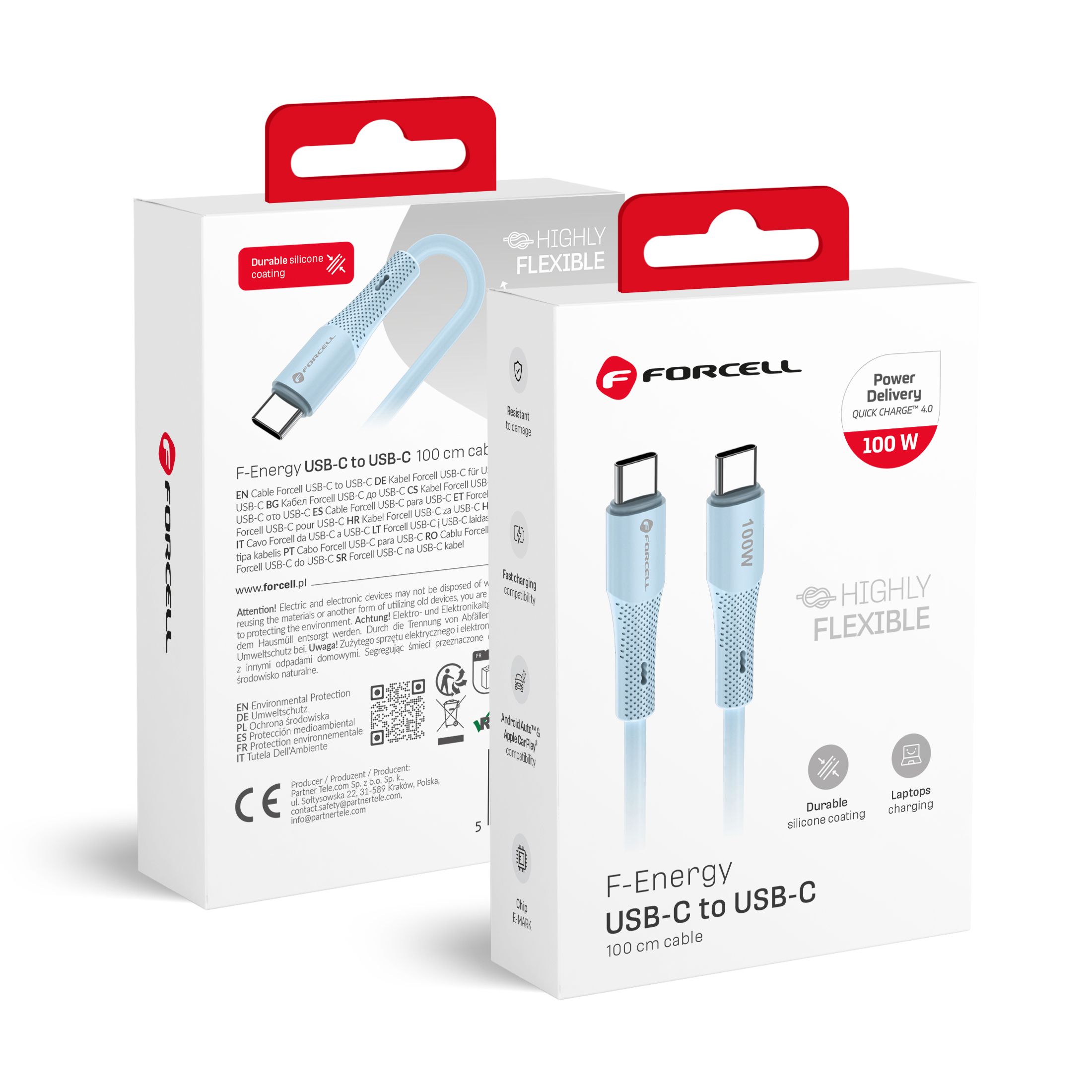 Кабель USB C to USB C Forcell F-Energy QC4.0 PD 5A 100W Silicone 1 m C347 синий