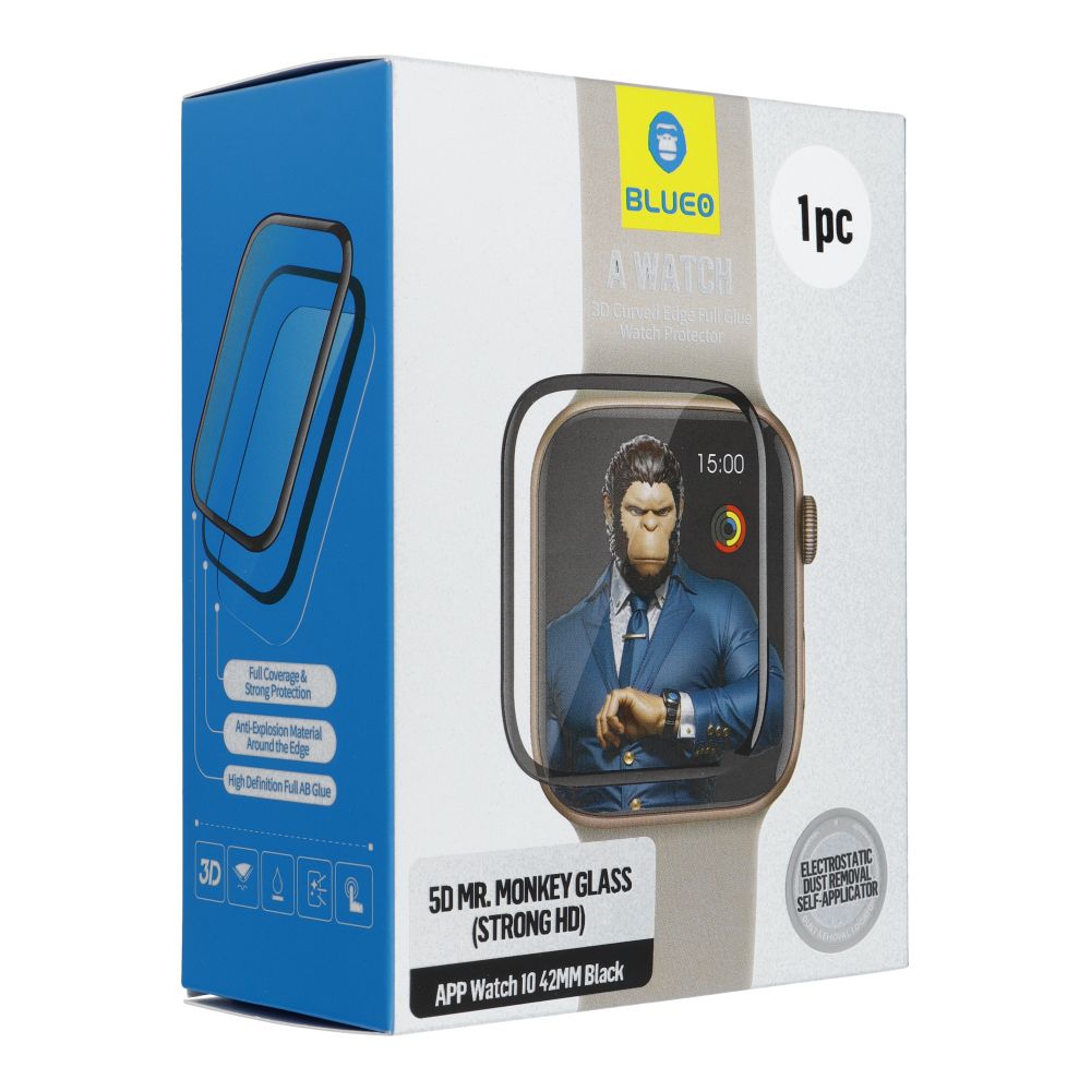 5D Mr. Monkey Glass - Apple Watch 10/11 42MM черный (Anti-Static Strong HD)