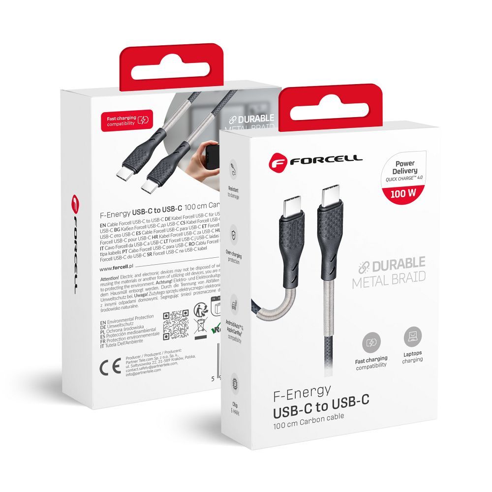 Кабель USB-C на USB-C Forcell F-Energy QC4.0 PD 5A 100W Carbon 1м CB-04C чёрный