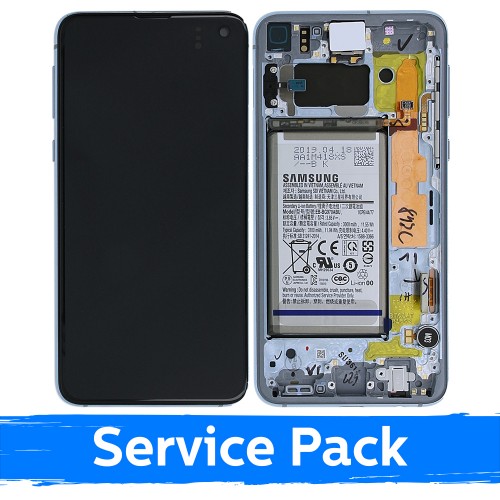 LCD ekranas suderinamas su Samsung G970 S10e su rėmeliu / Prism Blue / (Service Pack) + su baterija