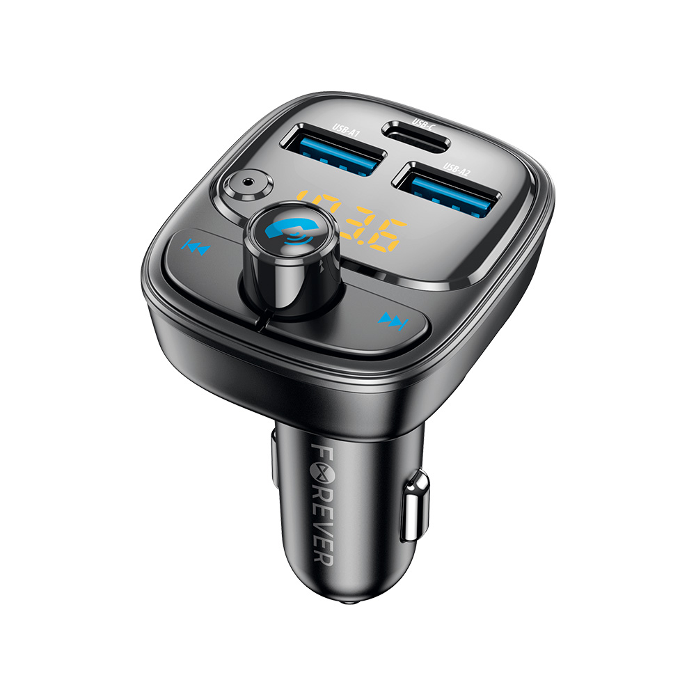 Forever TR-370 Bluetooth FM siųstuvas, 2 x USB-A, 1 x USB-C PD 30W, juodas