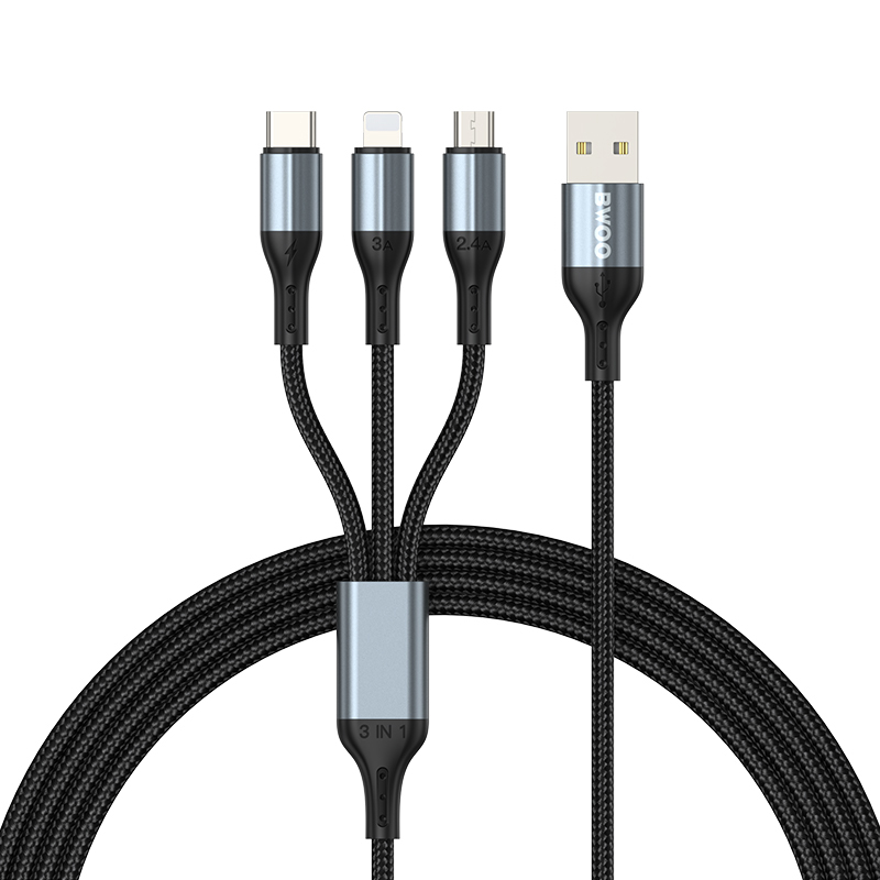 BWOO 3-in-1 Kabelis USB - USB-C, Lightning, Micro USB 1m 3A X274 juodas