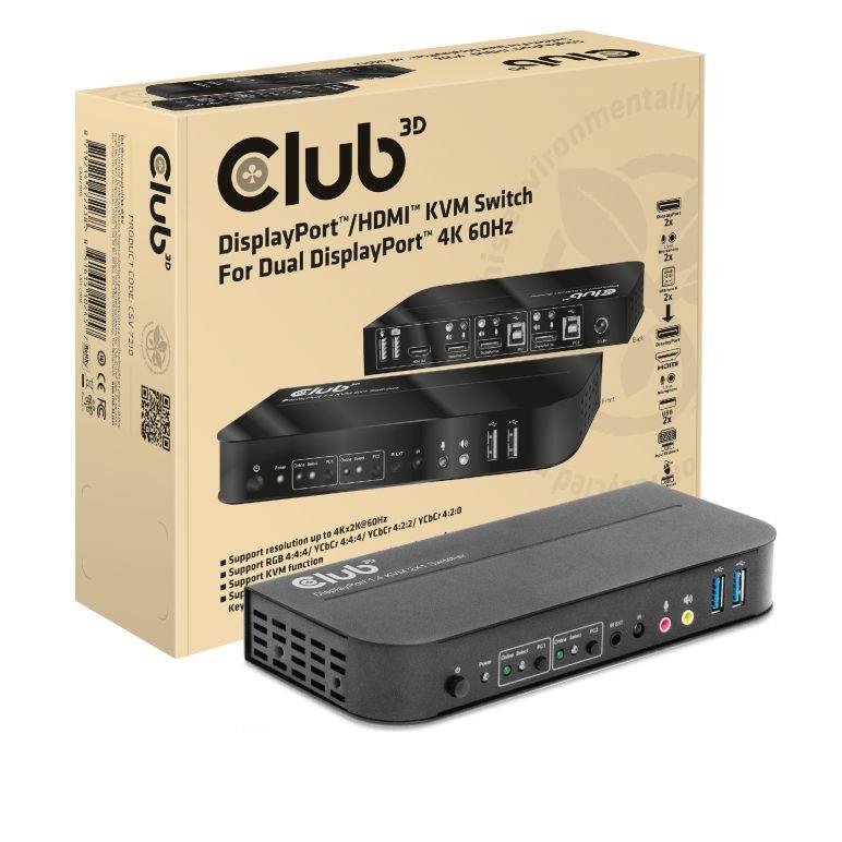 Club3D vaizdo KVM komutatorius DP/HDMI CSV-7210