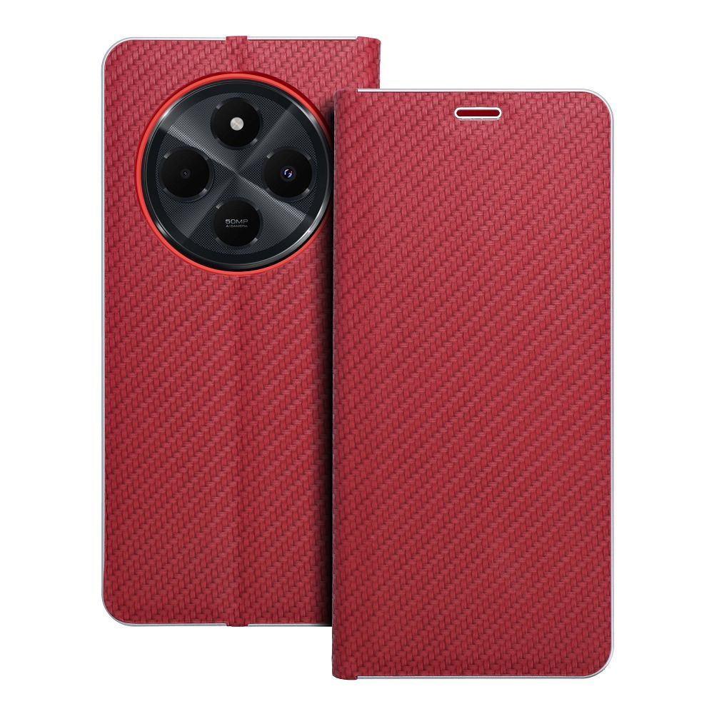 LUNA Book Carbon dėklas telefonui Xiaomi Redmi 14C raudonas