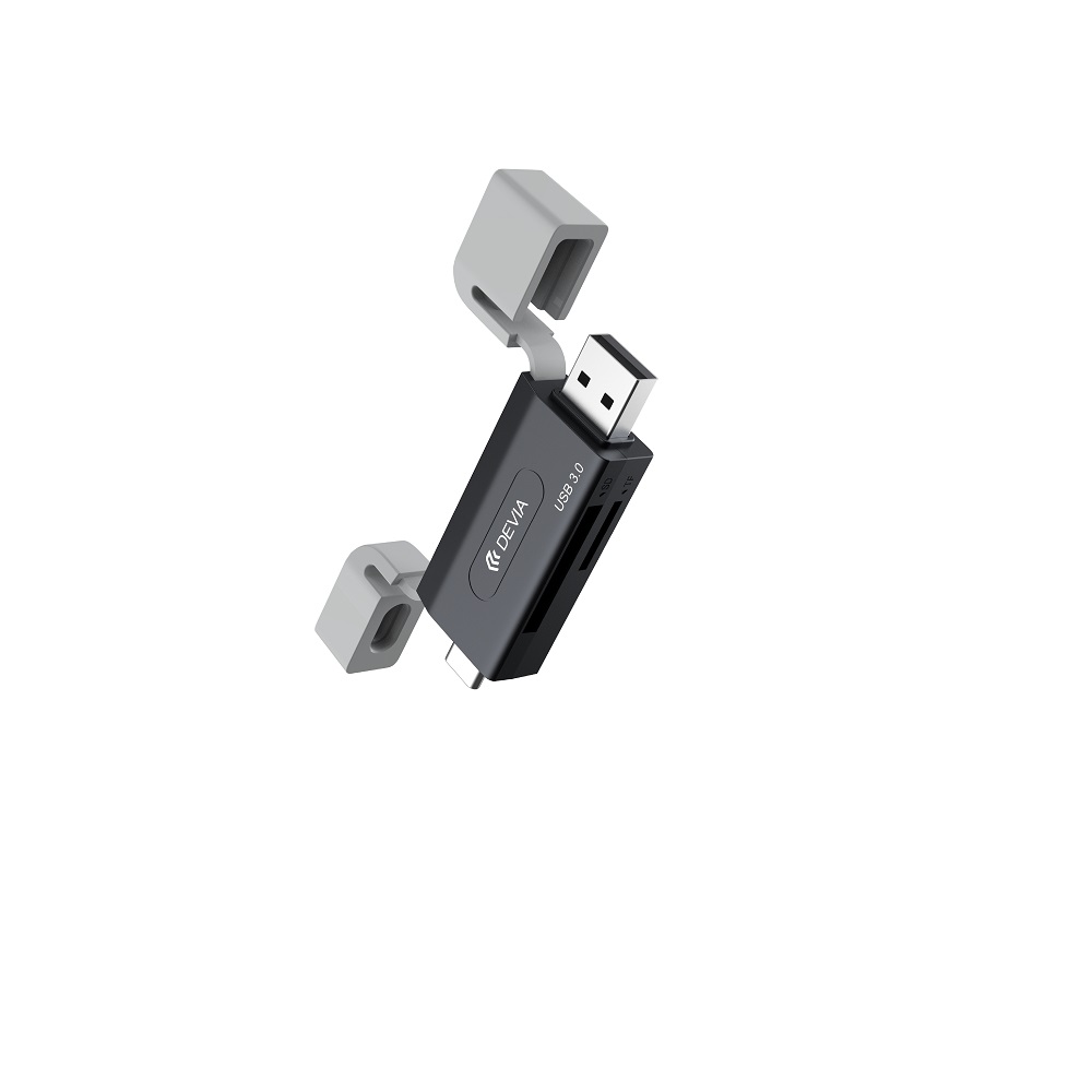 Devia kortelių skaitytuvas 2in1 EL240 USB/USB-C 3.0 juodas