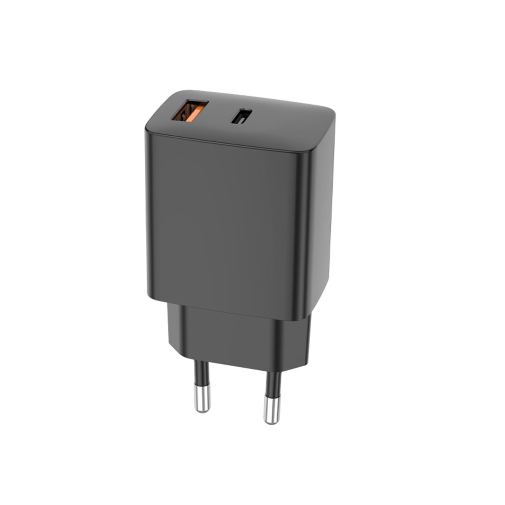 Setty USB-A + USB-C PD/QC 30W Sieninis įkroviklis juodas + USB-C cable 1m RLSK-AC-01 juodas
