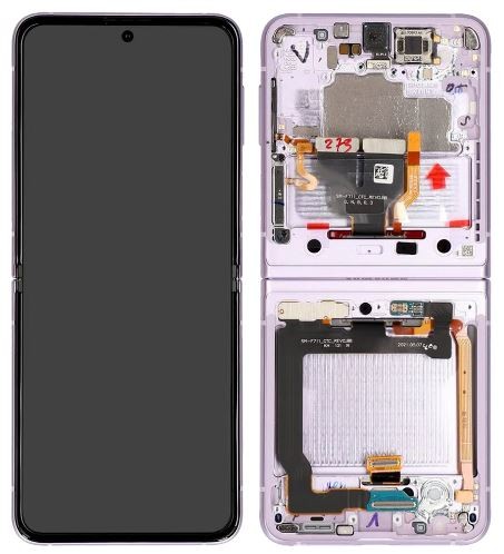 LCD ekranas Samsung F711 Z Flip3 5G su lietimui jautriu ekranu ir rėmeliu (vidinis) Lavender originalus (naudotas, Grade A)