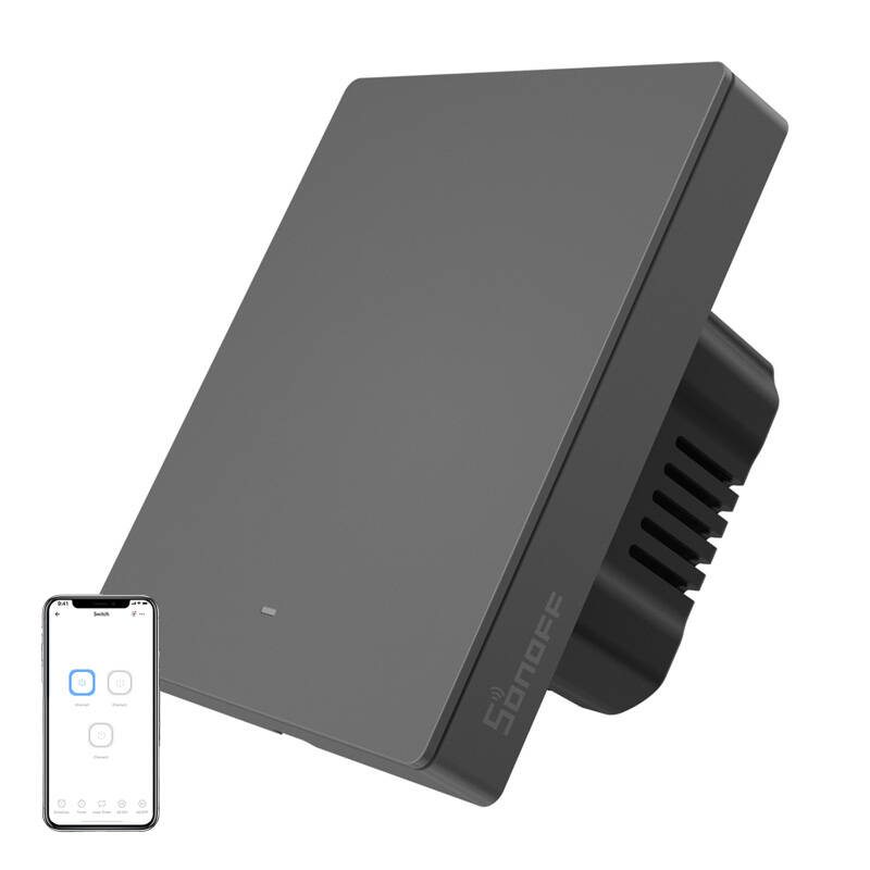 Умный WiFi настенный выключатель SONOFF M5-1C-80 (1-канальный, для рамки, графит)