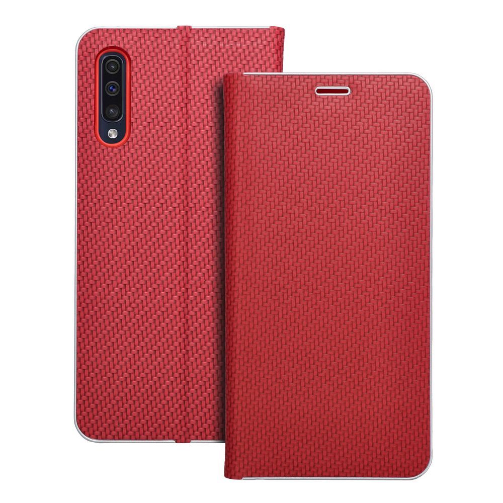 Dėklas telefonui LUNA Book Carbon skirtas SAMSUNG A50 raudonas
