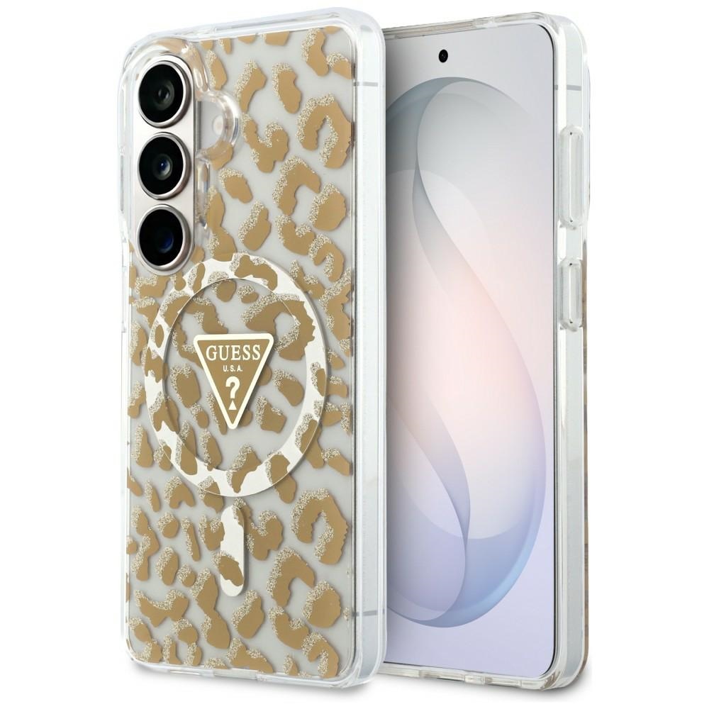 Guess dėklas IML Leopard Print Triangle MagSafe for Samsung Galaxy S26 rudas