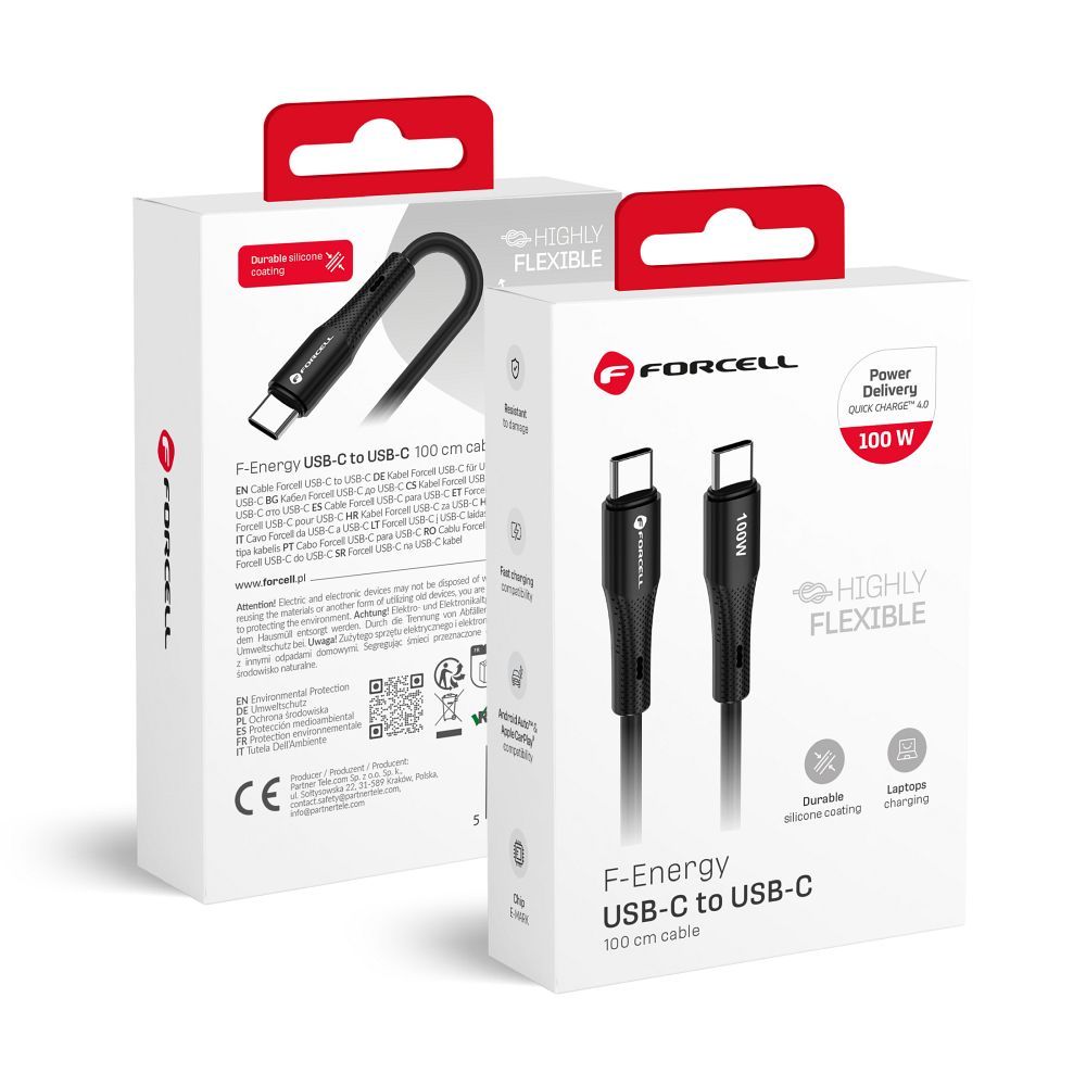 Кабель USB C to USB C Forcell F-Energy QC4.0 PD 5A 100W Silicone 1 m C347 чёрный