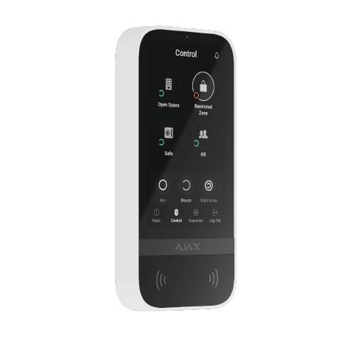 „Ajax KeyPad TouchScreen“ belaidė apsaugos sistemos klaviatūra, balta