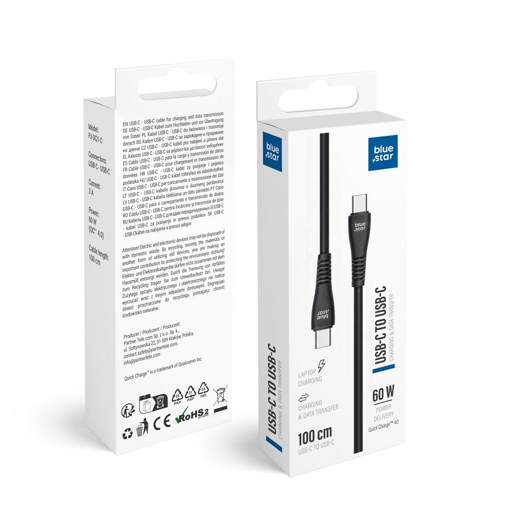 Кабель USB C - USB C Blue Star 3A 60W QC4.0 1 m PJ-DQ1-C черный