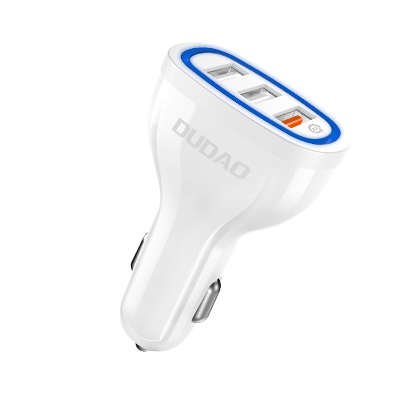 Automobilinis įkroviklis Dudao "R7S" baltas 18W (1xQC3.0 / 2xUSB)