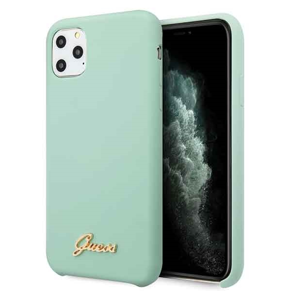 Guess GUHCN58LSLMGG iPhone 11 Pro žalias kietas dėklas Silikoninis Vintage Gold Logo