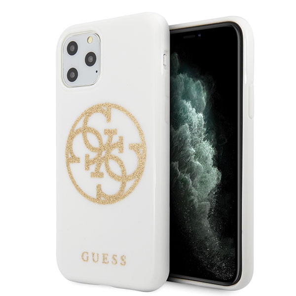 Чехол Guess GUHCN65TPUWHGLG Glitter 4G Circle Logo для iPhone 11 Pro Max, белый