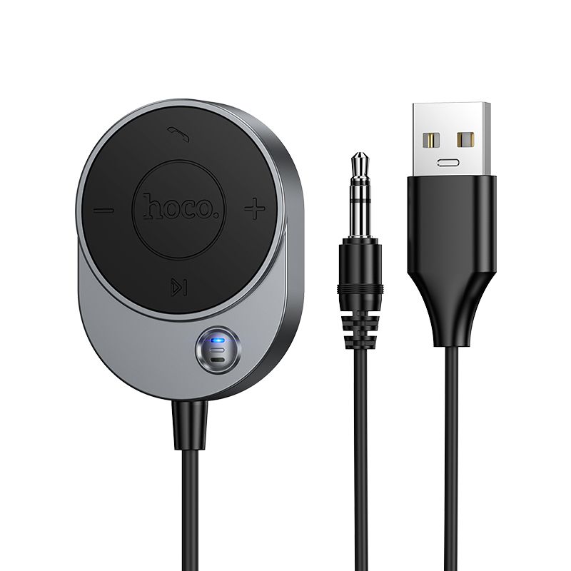 Wireless Car AUX Bluetooth Receiver Hoco with 3.5 mm Jack Cable E150 metal gray