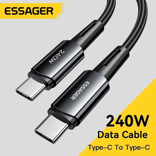 Кабель Essager "Ultra" тёмно-серый Type-C / Type-C 200 см (до 240 Вт)